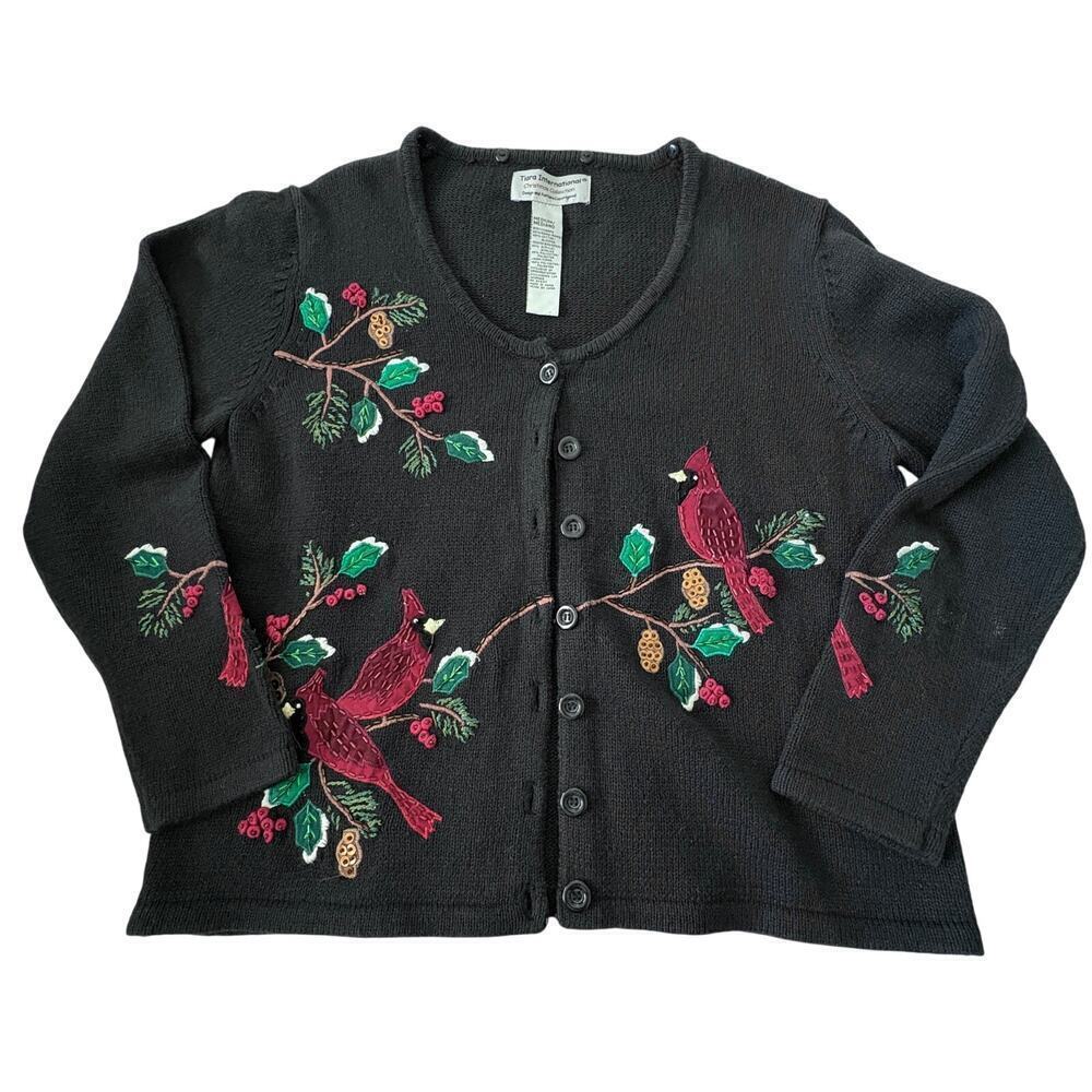 Tiara International  Cardinal Sweater Black Medium Ramie Cotton